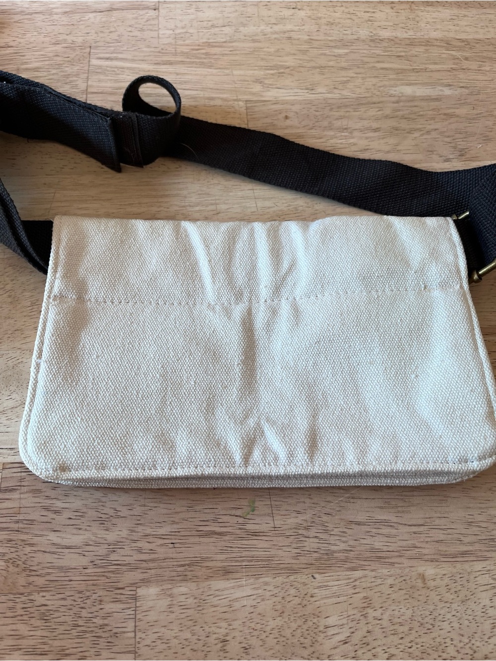 Prana Canvas Crossbody Bag in Off-White with Adjustable Black Strap - Picture 4 of 6
